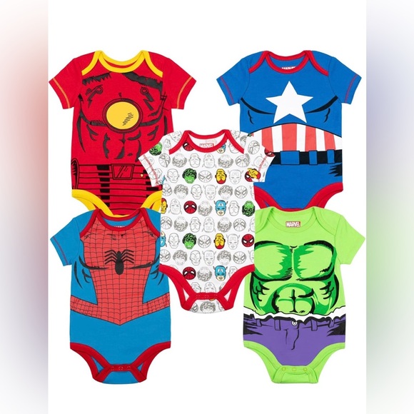 Other - Marvel Avengers Baby Bodysuit 5 Pack 6-9M Iron Man Spider-Man Hulk